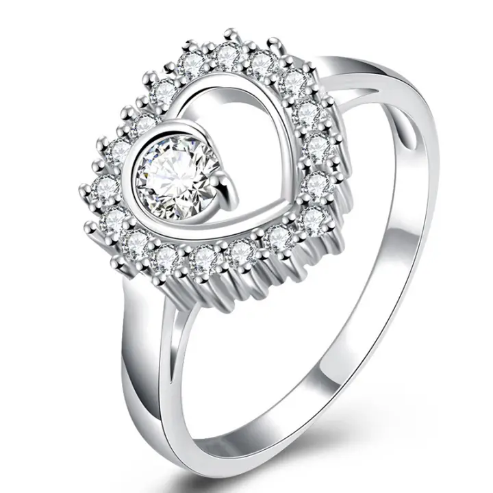 Anillo de Plata de Ley 925 con circonita en forma de corazón para mujer, joyería de moda - 1