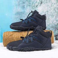 Botas de nieve de invierno para mujer, botines forrados de piel cálida sin cordones, Botas de senderismo descalzas, botines de caja de punta ancha - details 2