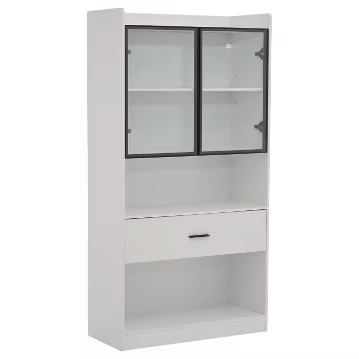 Gabinete de Exhibición Curio con Luz Estante de Almacenamiento con Puertas de Vidrio Emergentes - 1