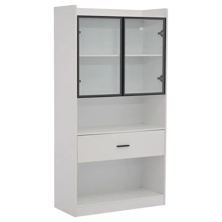 Gabinete de Exhibición Curio con Luz Estante de Almacenamiento con Puertas de Vidrio Emergentes - 1