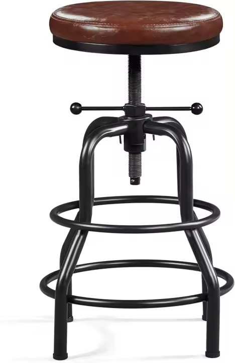 Taburete Industrial de Piel Sintética Alto Redondo Ajustable con Dos Respalones - 1