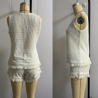 Conjunto casual de chaleco y pantalones cortos con borlas para el hogar, talla grande - details 4