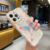 Funda de iPhone 15 Pro Max Pintura al Óleo de Luz Azul Arco Iris Flor Mariposa - details 3