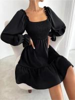 Elegante Vestido de Manga Larga para Mujer Color Sólido, con Volantes, Alta Calidad y Lujo Diseñador - details 2
