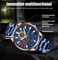 Reloj de Cuarzo CURREN 8415 Diseño Único en Negro y Azul Correa de Acero Calendario Estilo Formnal - details 7