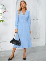 Vestido largo Vintage de manga larga con cuello en V para mujer, ropa de Color liso, primavera y otoño, 2025 - details 1