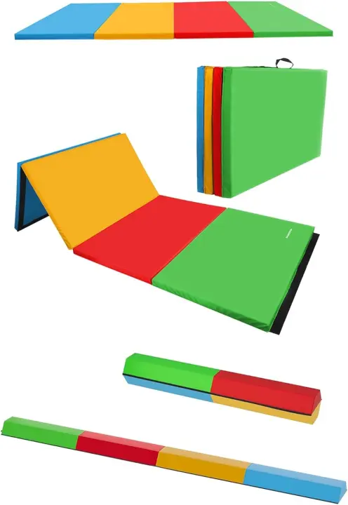 BalanceFrom Fiess Estera de ejercicio multiusos de 72 x 48 pulgadas incluida con juego de actividades gimnásticas plegable con viga de equilibrio de 8 pies, - 1