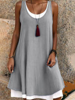 Vestido de Verano Casual sin Mangas Falda Suelta de Dos Piezas Falsas para Mujeres - details 3