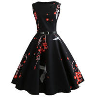 Floral print summer women  vintage elegant swing party a line dress - details 17