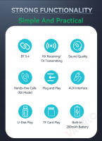VAORLO-receptor de Audio con Bluetooth 5,4, transmisor compatible con USB, tarjeta TF, reproducción de 3,5mm, AUX, estéreo, HIFI, sin pérdidas, adaptador inalámbrico de música - details 1