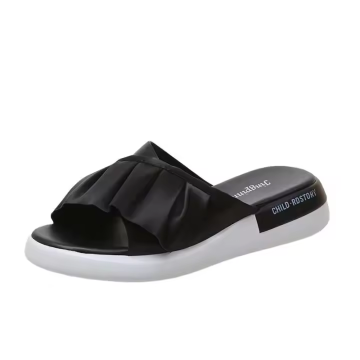 Sandalias planas de alta calidad con borde en forma de abanico, cuña alta, Eva, PVC, color nude, precio bajo - 1