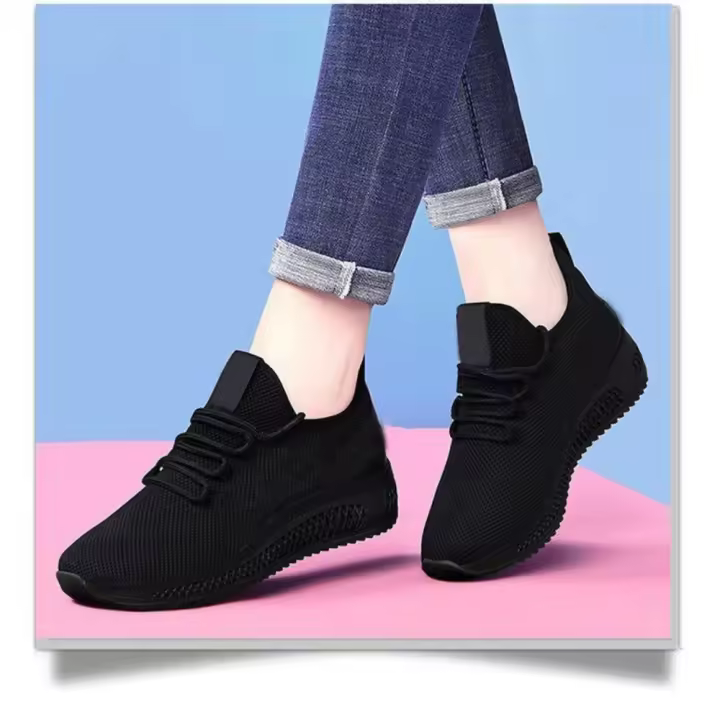 Cyan-Casual para mujer, corriendo todo negro, mamá trabajadora, zapatos de fondo suave, zapatos de baile - 1