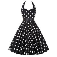 Vintage Women Summer Polka Dot Print Halter Party Dresses - details 81