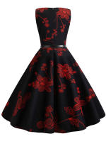 Vestido de fiesta vintage elegante con estampado floral y cinturón para mujer de verano - details 7