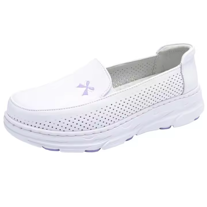 Zapatos de enfermera de piel auténtica para mujer, suela suave, transpirables, antideslizantes, de suela plana, color blanco - 1
