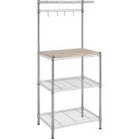 3 Estantería de cocina con tablas de madera, 45,7 D x 61 W x 151 H cm, Cromo, Beis - details 0
