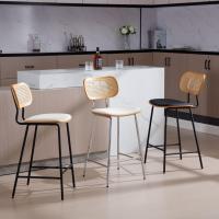 Juego de Sillas de Bar Modernas 2 Altas con Resalto de Ratán Taburetes de Cocina con Cojín de PU - details 5
