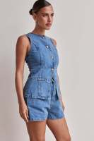 2025 primavera y verano nueva estación independiente de Amazon moda europea y americana cintura sin mangas cintura alta pantalones cortos sueltos conjunto de mezclilla - details 17