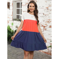 Vestido suelto con bloques de color, informal, con mangas con volantes, corte ajustado - details 4
