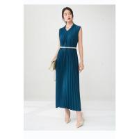 Vestido plisado para mujer, verano, nuevo, suelto, cuello en V, falda de talla grande, temperamento elegante - details 29