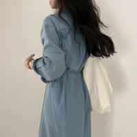 Vestido Denim Retro con Cuello Largo Elegante Estilo Coreano para Mujeres - details 24