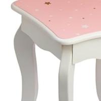 a stool with giraffe print surface and pink trim