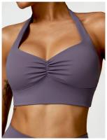 Sujetador deportivo con cuello Halter para mujer, Top fruncido de alto soporte para gimnasio, ropa de entrenamiento, corsé de - details 16