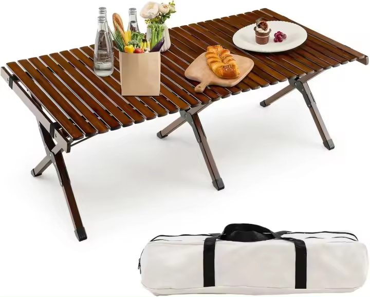 Mesa de picnic plegable, camping portátil con bolsa de transporte, mesa interior y exterior para patio, jardín, playa, fácil montaje - 1