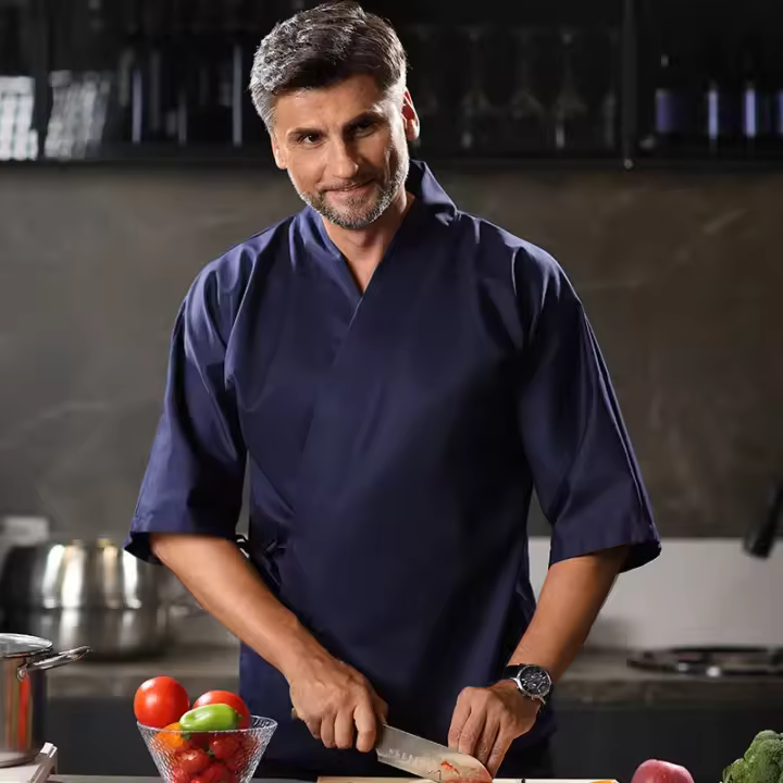Uniforme de Chef de Sushi para hombres y mujeres, chaqueta de restaurante de Chef, Kimono japonés, abrigo de cocinero de cocina, uniforme de camarero, mangas 3/4 - 1