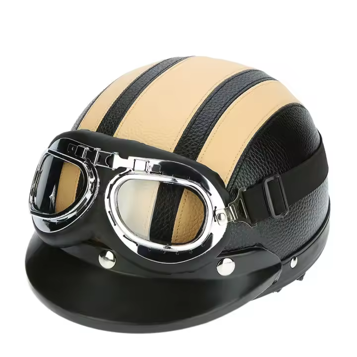 Casco de media piel con cara abierta para motocicleta, gafas UV con visera, estilo Retro Vintage, 54-60cm - 1