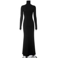 Elegante Vestido Largo con Cuello Alto Moda de Invierno Criptográfica para Mujeres - details 14