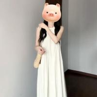 Vestido blanco francés sin mangas, artículo nuevo de verano para niños 2025, estatura pequeña, pausa para el té, chaleco adelgazante, vestido de falda larga - details 3