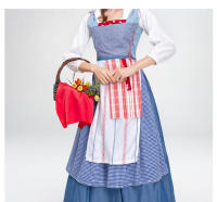 Nuevo Conjunto de traje étnico de cerveza Pastoral de chica de granja a cuadros azules de estilo francés - details 4