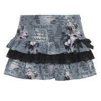 BUNO-minifalda de encaje en contraste, estilo gótico, detalle de lazo, cintura baja, estampado Floral, faldas cortas acampanadas, trajes de calle Y2K - details 5