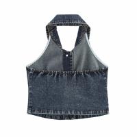 Chaleco Corto de Denim sin Mangas y espalda descubierta Top de Verano para Mujeres con Decoración de Bolsillo - details 2