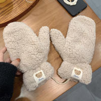 Manoplas de punto de felpa para mujer, guantes de invierno, calentador de manos de Color sólido para clima frío - details 5