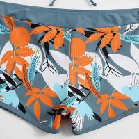 Bikini abierto con estampado de hojas retro en talla grande, conjunto de traje de baño de dos piezas con correas estables para mujer - details 33