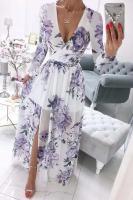 Nuevo vestido de falda completa de estilo bohemio de manga larga de gasa con cuello en V estampado largo de verano - details 2