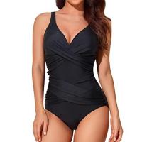 Traje de baño de una pieza con control de barriga para mujer, traje de baño acolchado, traje de baño con cuello en V cruzado - details 2