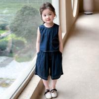 Conjunto de chaleco de mezclilla de verano para niños, nuevo conjunto de dos piezas de color sólido suelto y delgado informal para niña pequeña, ropa para niños - details 6