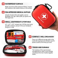 Mini Kit de primeros auxilios, estuche pequeño de carcasa dura resistente al agua, perfecto para viajes, exteriores, hogar, oficina, Camping, senderismo, coche, rojo, 100 piezas - details 3