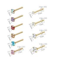Anillo de acero inoxidable quirúrgico con piedras preciosas CZ 6/10, joyería para la nariz, hueso en forma de S L, cristal multicolor, redondo, 20G - details 5