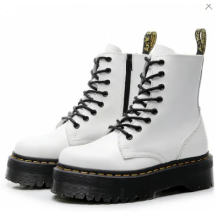 Suelas gruesas con forro polar Botas Dr. Martens, cremalleras laterales, botines cortos de mujer británica, suelas pastel, botas de trabajo y zapatos de algodón - 1