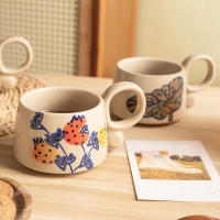 Taza de café retro de cerámica de alto valor, taza de café con leche de cerámica gruesa, taza de café, nicho japonés pintado a mano pastoral - details 1