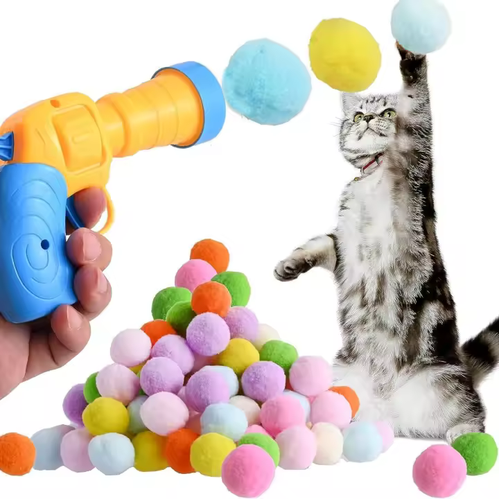 Juguete Interactivo para Gatos, Bolas de Juguete para Gatos con Lanzador de Juguetes, Juguete para Gatos y Gatitos (50 Bolas) - 1