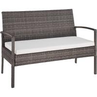 Conjunto de Jardín Exterior de Ratán y Aluminio, Muebles de Jardín Exterior Resistentes a la Intemperie, 2 Sillones, 1 Sofá, 1 Mesa de Cristal, con Cojines de 5,5 cm y 2 Juegos de Fundas - Gris - details 3