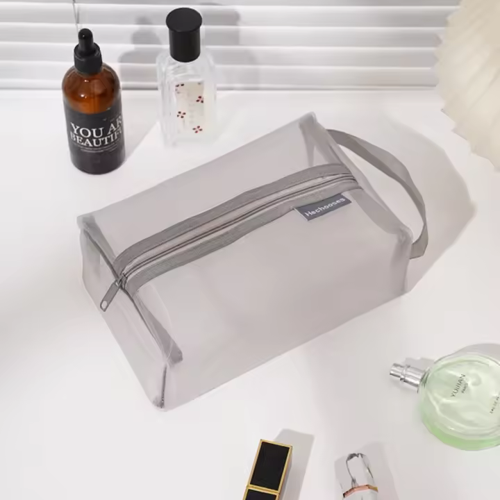 Bolsa de maquillaje de malla con cremallera, neceser transparente de gran capacidad, organizador de artículos de tocador - 1