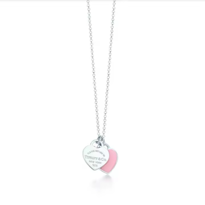 Collar con colgante de doble corazón rosa de plata de ley 925 de Tifny, collar simple de amor con dos corazones, cadena de joyería, regalo para mujeres. ﻿ - 1
