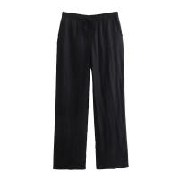 TRAFZA-Pantalones rectos informales para mujer, pantalón plisado holgado de cintura alta, pierna recta, ropa de oficina, 2024 - details 1