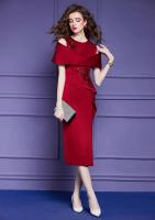Fei Mengyi rojo verano estilo francés industria pesada lentejuelas pegatina temperamento falda dividida vestido 49735 - details 3